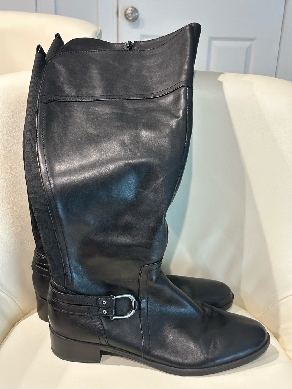Audrey Brooke Black Leather Wide Calf Riding Boots 11M